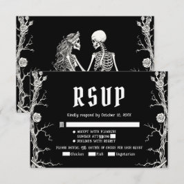 Tarjeta De Confirmación De Asistencia Boda de esqueletos góticos de Halloween en blanco 