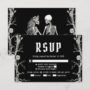 Tarjeta De Confirmación De Asistencia Boda de esqueletos góticos de Halloween en blanco 