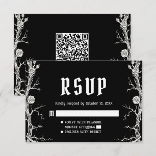 Tarjeta De Confirmación De Asistencia Boda de esqueletos góticos de Halloween en blanco 
