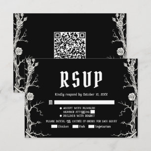 Tarjeta De Confirmación De Asistencia Boda de esqueletos góticos de Halloween en blanco 