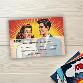Tarjeta De Confirmación De Asistencia Boda de estilo cómic vintage retro romántico de pa