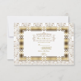 Tarjeta De Confirmación De Asistencia Boda de estilo Gatsby 2000 estilo Art Deco Blanco 