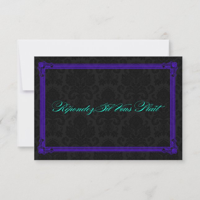 Tarjeta De Confirmación De Asistencia Boda de estilo Poster eléctrico Verde azulado y pú (Anverso)