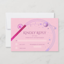 Tarjeta De Confirmación De Asistencia Boda de estrellas de la luna del sol morado celest