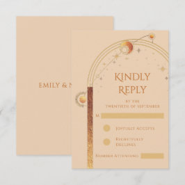 Tarjeta De Confirmación De Asistencia Boda de estrellas de luna de oro de champán celest