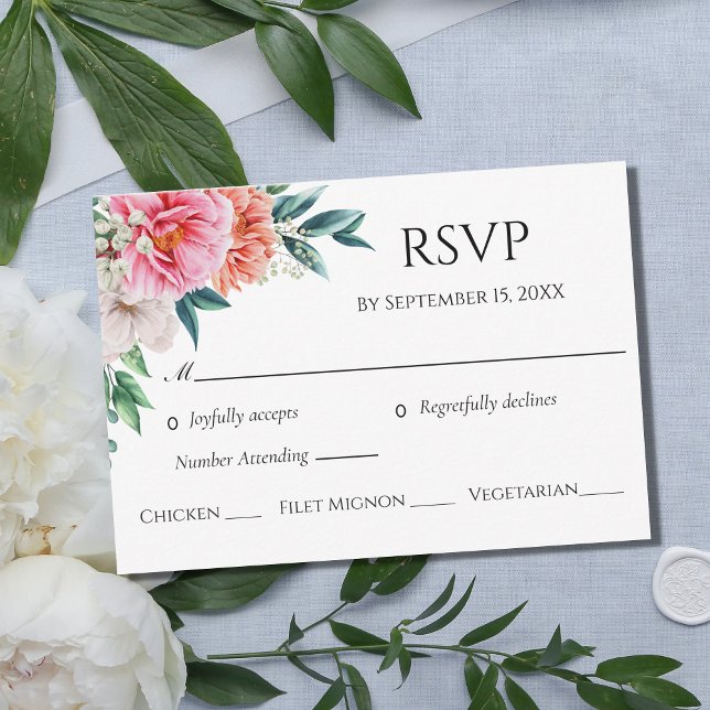 Tarjeta De Confirmación De Asistencia Boda de Eucalipto Floral de Peonies Rosa (Subido por el creador)