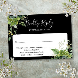 Tarjeta De Confirmación De Asistencia Boda de eucalipto verde negro y blanco