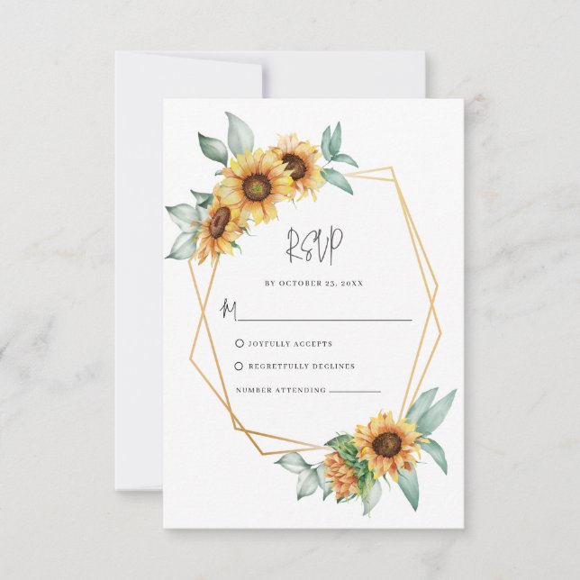 Tarjeta De Confirmación De Asistencia Boda de Eucalyptus de girasol floral (Anverso)
