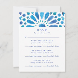 Tarjeta De Confirmación De Asistencia Boda de eventos múltiples de mosaico azul marroquí