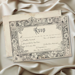 Tarjeta De Confirmación De Asistencia Boda de fantasía medieval vintage negro grabado