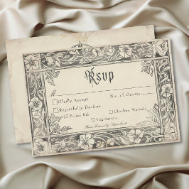 Tarjeta De Confirmación De Asistencia Boda de fantasía medieval vintage negro grabado