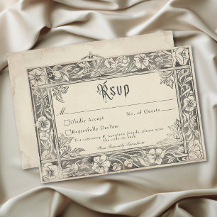 Tarjeta De Confirmación De Asistencia Boda de fantasía medieval vintage negro grabado