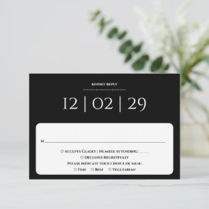 Tarjeta De Confirmación De Asistencia Boda de fecha especial simple en blanco y negro