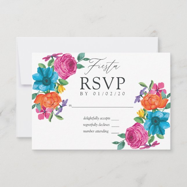 Tarjeta De Confirmación De Asistencia Boda de Fiesta floral acuarela (Anverso)