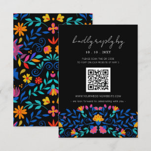 Tarjeta De Confirmación De Asistencia Boda de Fiesta Floral Mexicana vibrante código QR