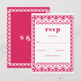 Tarjeta De Confirmación De Asistencia Boda de Fiesta Rosa Papel Picado Boho