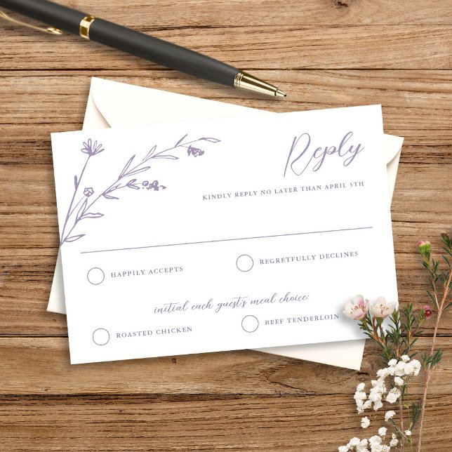Tarjeta De Confirmación De Asistencia Boda de Flor Silvestre Rustic Elegant Lavender (Subido por el creador)