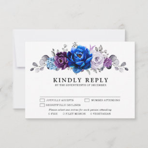 Tarjeta De Confirmación De Asistencia Boda de Floraciones de Lila Azul Real Purpura Mari