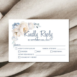 Tarjeta De Confirmación De Asistencia Boda de Floral Azul Azul