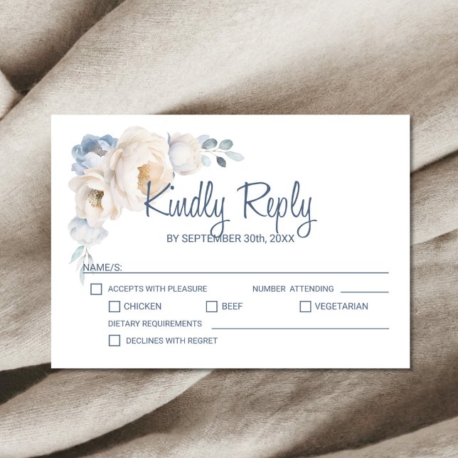 Tarjeta De Confirmación De Asistencia Boda de Floral Azul Azul (Subido por el creador)