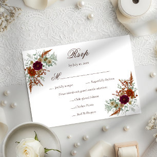 Tarjeta De Confirmación De Asistencia Boda de Florales Burgundy Otoño y Naranja Quemada