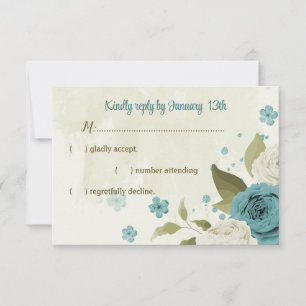 Tarjeta De Confirmación De Asistencia boda de flores azules blancas