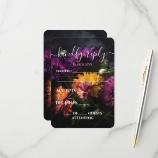 Tarjeta De Confirmación De Asistencia Boda de flores coloridas oscuras personalizadas