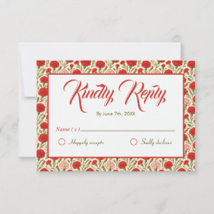 Tarjeta De Confirmación De Asistencia Boda de Flores de Carnación Roja Vintage