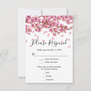 Tarjeta De Confirmación De Asistencia Boda de Flores de Cerezo Rosadas