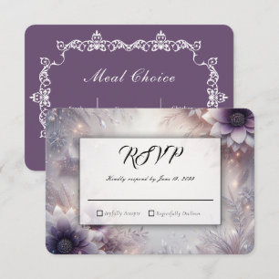 Tarjeta De Confirmación De Asistencia Boda de flores de invierno de plata y suave amatis