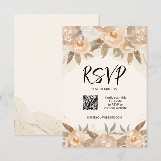 Tarjeta De Confirmación De Asistencia Boda de Flores de Melocotón Rústico (Anverso / Reverso)