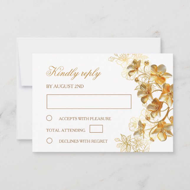 Tarjeta De Confirmación De Asistencia Boda de Flores de Oro (Anverso)
