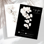 Tarjeta De Confirmación De Asistencia Boda de flores de orquídeas blancas y negras moder<br><div class="desc">Flores modernas de orquídeas blancas y negras Boda Tarjetas RSVP - Elegante diseño botánico monocromo. Eleva tu celebración boda con nuestras modernas tarjetas RSVP de boda en blanco y negro con el encanto eterno de las orquídeas blancas. El diseño minimalista capta la elegancia de estas flores, creando una sofisticada obra...</div>