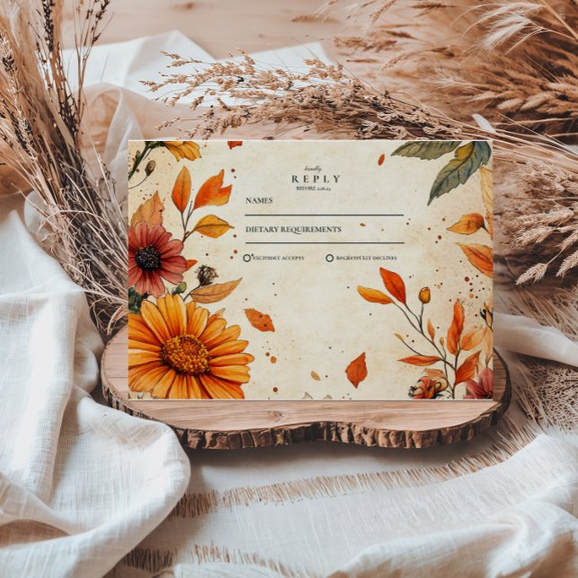 Tarjeta De Confirmación De Asistencia Boda de flores de otoño rústico (Subido por el creador)