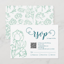 Tarjeta De Confirmación De Asistencia Boda de flores de peones de mano verde