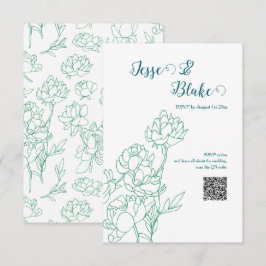 Tarjeta De Confirmación De Asistencia Boda de flores de peones de mano verde
