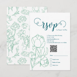 Tarjeta De Confirmación De Asistencia Boda de flores de peones de mano verde