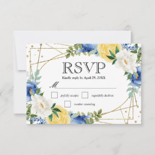 Tarjeta De Confirmación De Asistencia Boda de Flores de Verano Azules y Amarillas