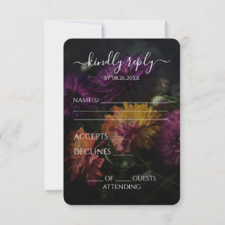 Tarjeta De Confirmación De Asistencia Boda de flores naranjas púrpura amarillas