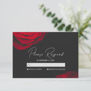 Tarjeta De Confirmación De Asistencia Boda de flores pétalas rojas de escarlata vintage