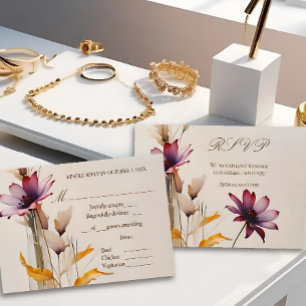 Tarjeta De Confirmación De Asistencia boda de flores púrpura de acuarela minimalista