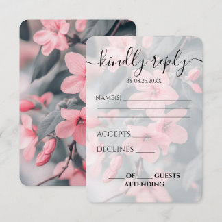 Tarjeta De Confirmación De Asistencia Boda de flores rosadas personalizadas con hojas ve