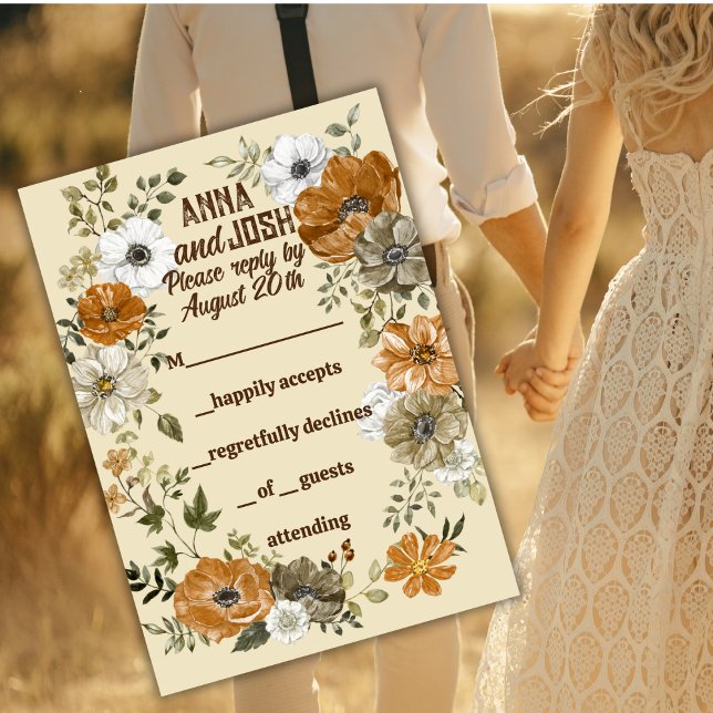 Tarjeta De Confirmación De Asistencia Boda de Flores Rústicas Tonadas en la Tierra (Subido por el creador)