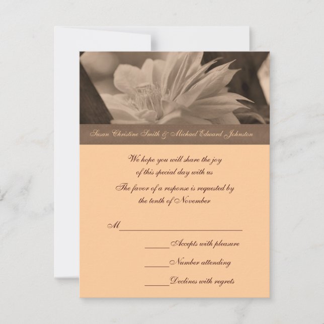 Tarjeta De Confirmación De Asistencia Boda de flores Sepia Clematis (Anverso)