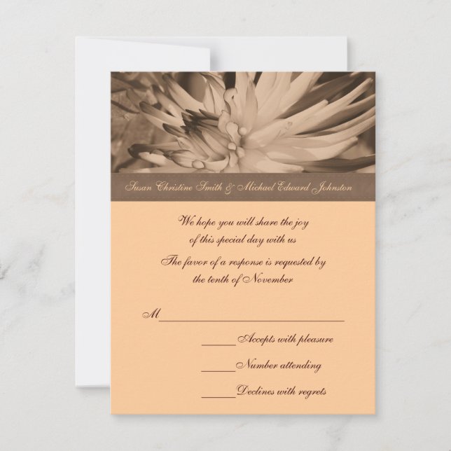 Tarjeta De Confirmación De Asistencia Boda de flores Sepia Dahlia (Anverso)