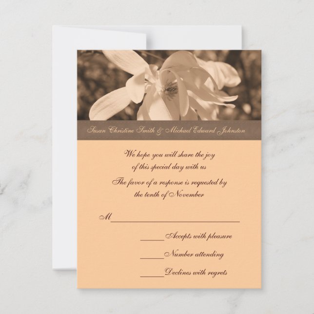 Tarjeta De Confirmación De Asistencia Boda de flores Sepia Magnolia (Anverso)