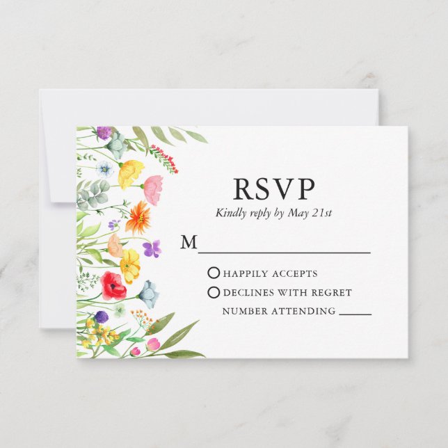 Tarjeta De Confirmación De Asistencia Boda de flores silvestres acuarelas (Anverso)