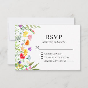 Tarjeta De Confirmación De Asistencia Boda de flores silvestres acuarelas