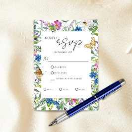 Tarjeta De Confirmación De Asistencia Boda de flores silvestres de mariposa de primavera