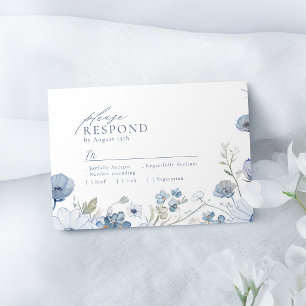 Tarjeta De Confirmación De Asistencia Boda de flores silvestres elegantes azul polvorien